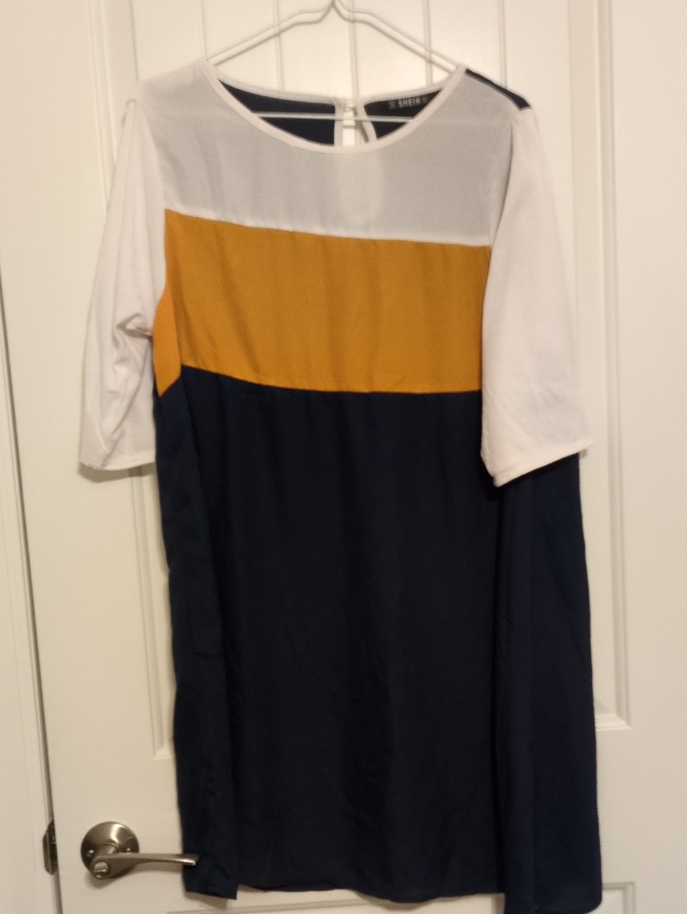 SHEIN White Mustard Navy Colorblock Shift Dress